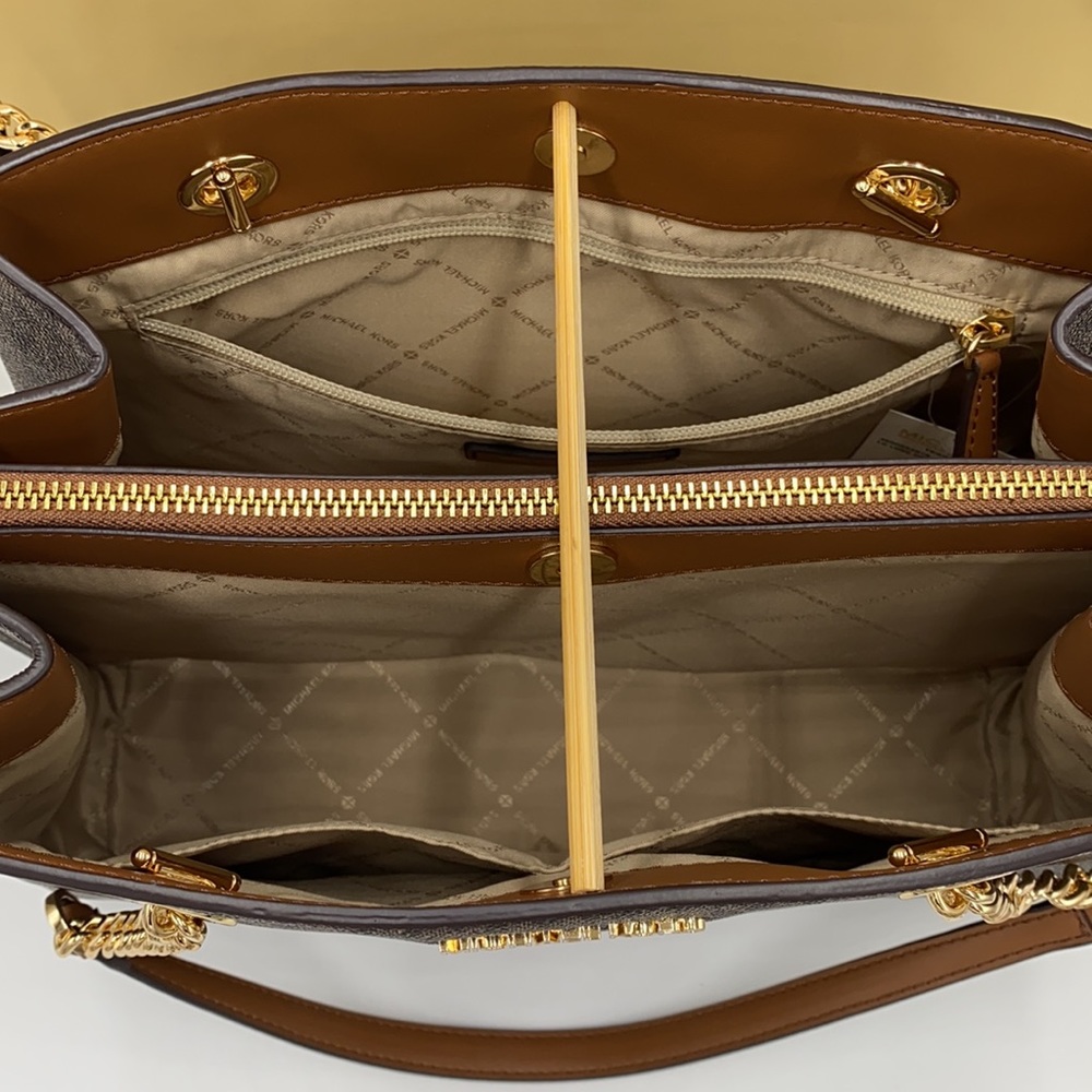 MICHAEL KORS TEAGEN LG LONG DROP SATCHEL BROWN - Picture 12 of 16